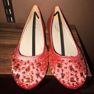 Aldo Coral Satin Flat w Faceted Crystals, New